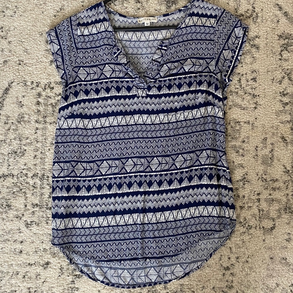 Artisan NT Blue and White V Neck Blouse
